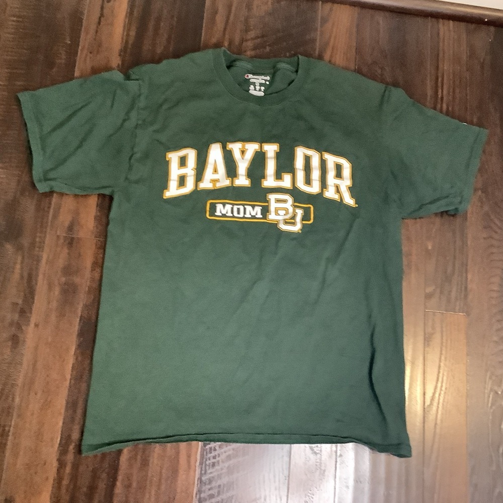 Champion Baylor University Mom T-Shirt Green Yellow Graphic Tee Womens Size M
